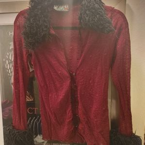 Lip Service Burgundy Spiderweb Cardigan